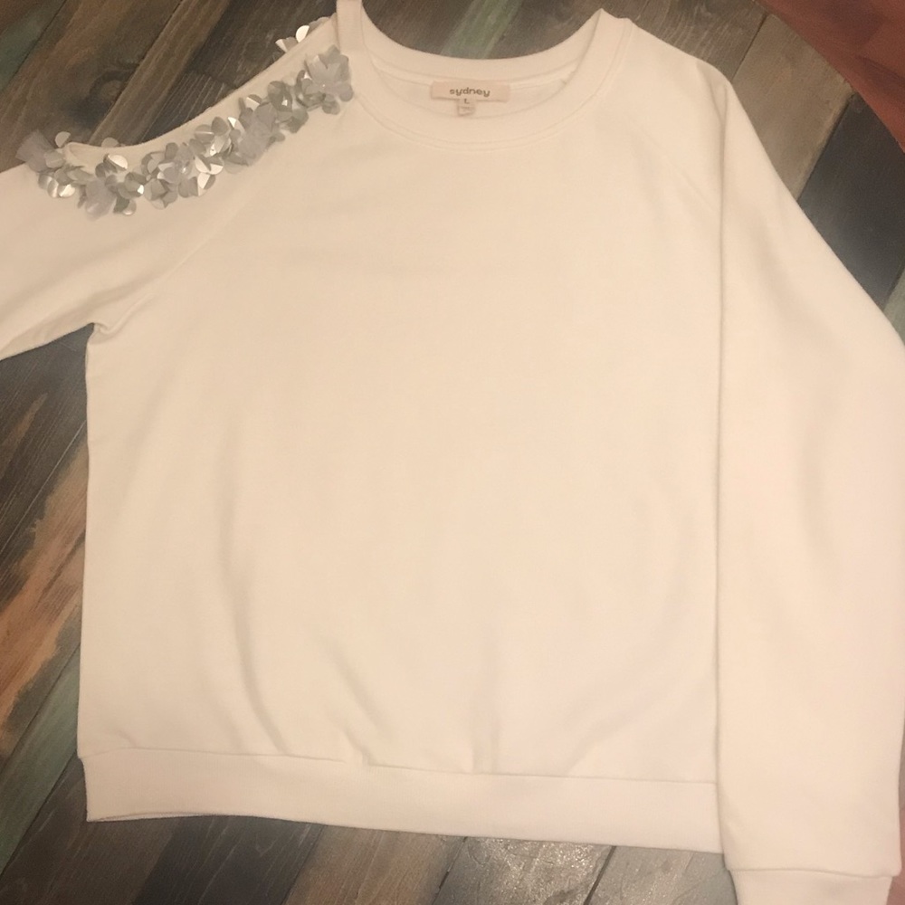 Sydney Sz Large embellished cold shoulder top